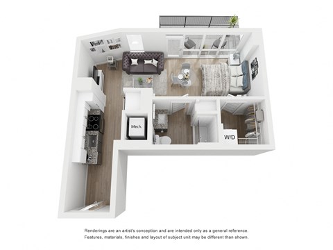 Floor plan for studio, 1 bath, 517 sqft